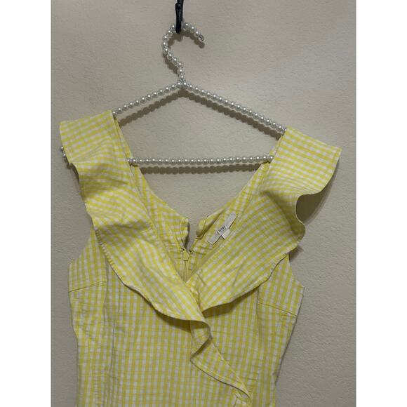 Jonathan Simkhai Dress Yellow Gingham Size 8 Midi Ruffle Picnic Preppy Whimsical - Picture 7 of 11